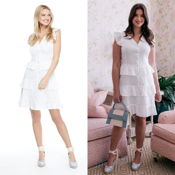 GAL MEETS GLAM Ann White Tiered Cotton Dress Size 6 - Picture 2 of 7